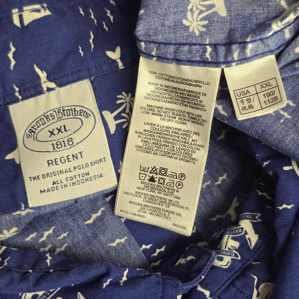 Brooks Brothers Regent Shirt Mens XXL Blue Nautical Whale Mermaid Anchor Cotton - Picture 4 of 13